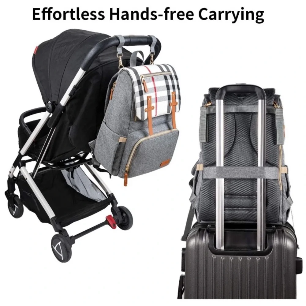 Espidoo Diaper Bag Stylish Gray Backpack with Tan Accents - Picture 3 of 10